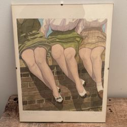 First Day Of Summer Vintage Original Watercolor Painting Under Glass 1950’s American Culture USA  