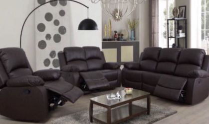 Espresso, Sofa set. Reclining, leather. (New)