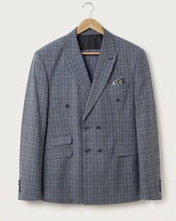 European 2 pcs Suit CABALLEROS |Men's Double-Breasted Gray Plaid Blazer & Pants