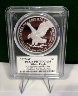 2025 W $1 Proof Silver Eagle Congrats PCGS PR70DCAM Thomas Cleveland Arrows #292