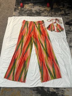 Multicolor Striped Halter Top and Wide-Leg Pants Set