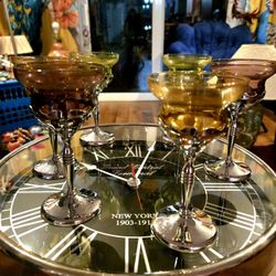 Art Deco Farberware Morgantown Chrome Multicolored Wine Glasses Cordinal Cocktail Glasses Set Of 6