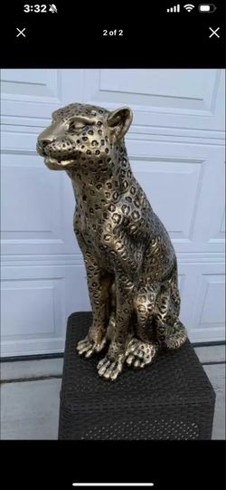 3 foot tall, golden leopard statue