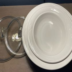 Vintage CorningWare French White Swirl Oval Casserole Dish’s W/ Lid–Cookware