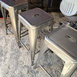 Loft Style 24 in. Stackable Metal Silver Bar Stool (Set of 6) 