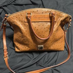 Dooney & Bourke Ostrich Embossed Leather Zip Zip Satchel in Tan Cognac