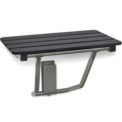 28-inch x 15-inch ADA Folding Wall Mount Bathroom Shower Seat Bench, Black Slatted Phenolic Seat=T1-617