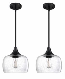 Set of 2 Industrial Glass Pendant Lights