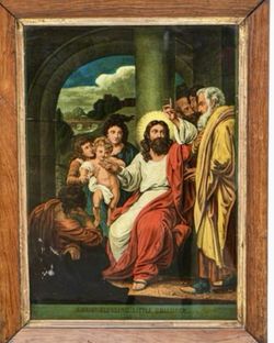 Antique Painted Reverse Glass   Richly Colored Painting, Our Lord Jesus Christ