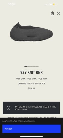 Yeezy Knit RNR Runner Fade Onyx - Size US 9 -IN HAND!!