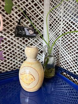 Made in Japan pottery vase with fish ;