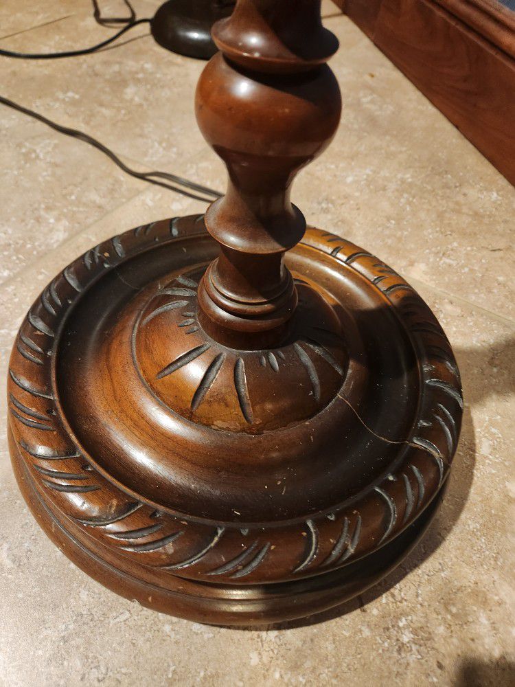 Antique Carved Wooden Lamp