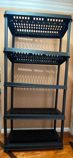 5-Tier Black Plastic Storage Shelf Unit 35.5 X 17 X 74”