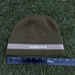 The North Face Knit Beanie Olive Green w/ Stripe & Logo – Fleece-Lined