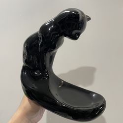 Japanese MCM ceramic black cat trinket dish