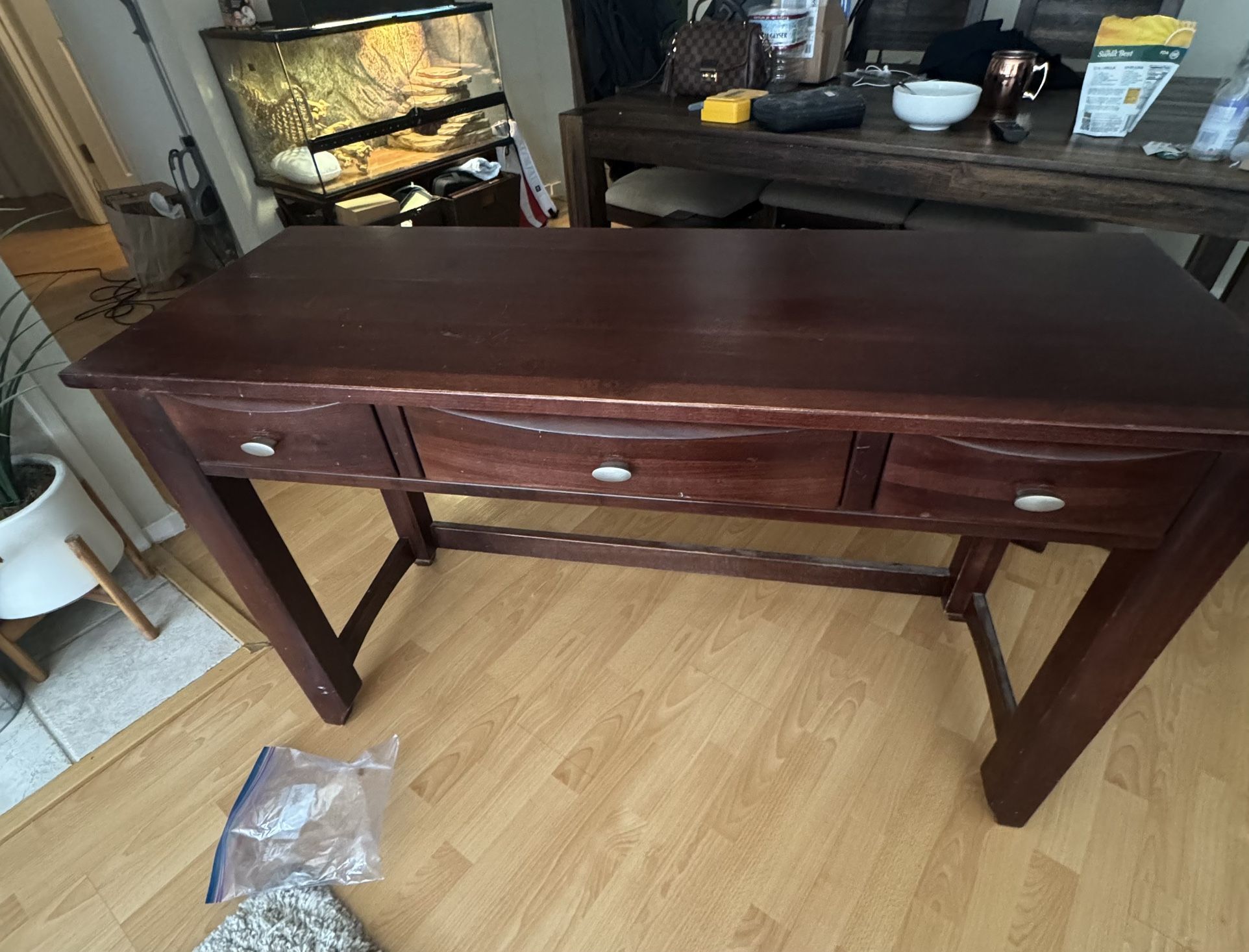  Solid Wood Console Table with 3 Drawers – $40