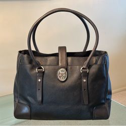 Tumi Villa Turin Leather Lockable Shopper Commuter Tote Shoulder Bag Black 73125