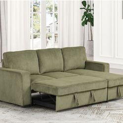 Brand New Green Corduroy Sectional Sofa Storage Sleeper