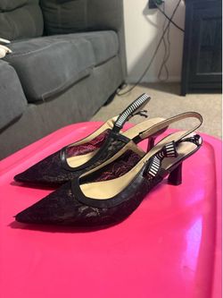 Nicole Hiller New York Black Lace Slingback Kitten Heels