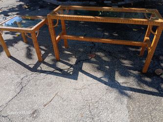 Wicker Long Table And Side Glass Top Table