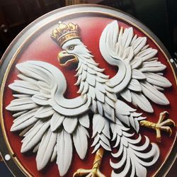 7.5” Diameter Round Wall Art. Polish Crown Eagle Emblem.