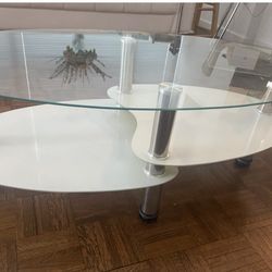 Modern Glass Coffee Table with White Shelf