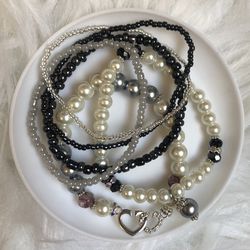 6 bead and faux pearl bracelet set