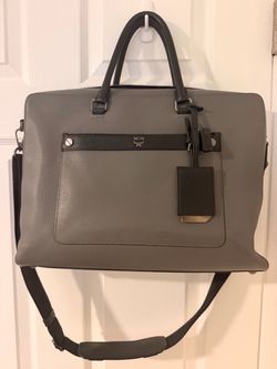 MCM Gray Leather Briefcase Bag