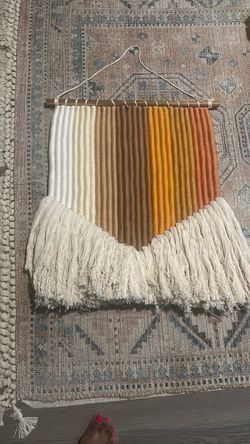 Ivory And Orange Kaleidoscope Macrame Wall Hanging