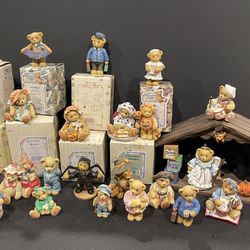 Collection of Enesco Cherished Teddie’s including Halloween house.  Set of 24, all in good condition, some in original boxes. 