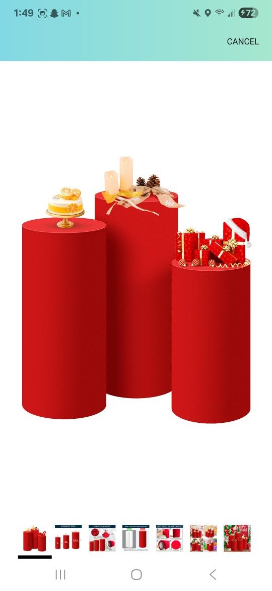 SaitiMade Set of 3 - Red Cylinder Pedestal Stand Covers, Spandex Cylinder Stand Covers for Party, Wedding or Birthday Event Decor - Only Contains Cyli