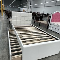 Twin Twin Size White Trundle Bed W Ortho Mattress 
