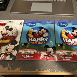 Three Disney Mickey Mouse Foil Helium 17 Inch Birthday Balloons Unopened. 