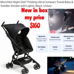 New sealed in box Munchkin® Night Owl™ Lightweight Travel Stroller with Wheel Lights, Ultra Compact Baby Stroller for Everyday Travel and Easy Storage