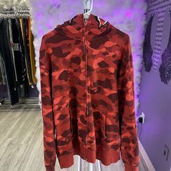 Bape Full Zip Shark Hoodie Red Camo