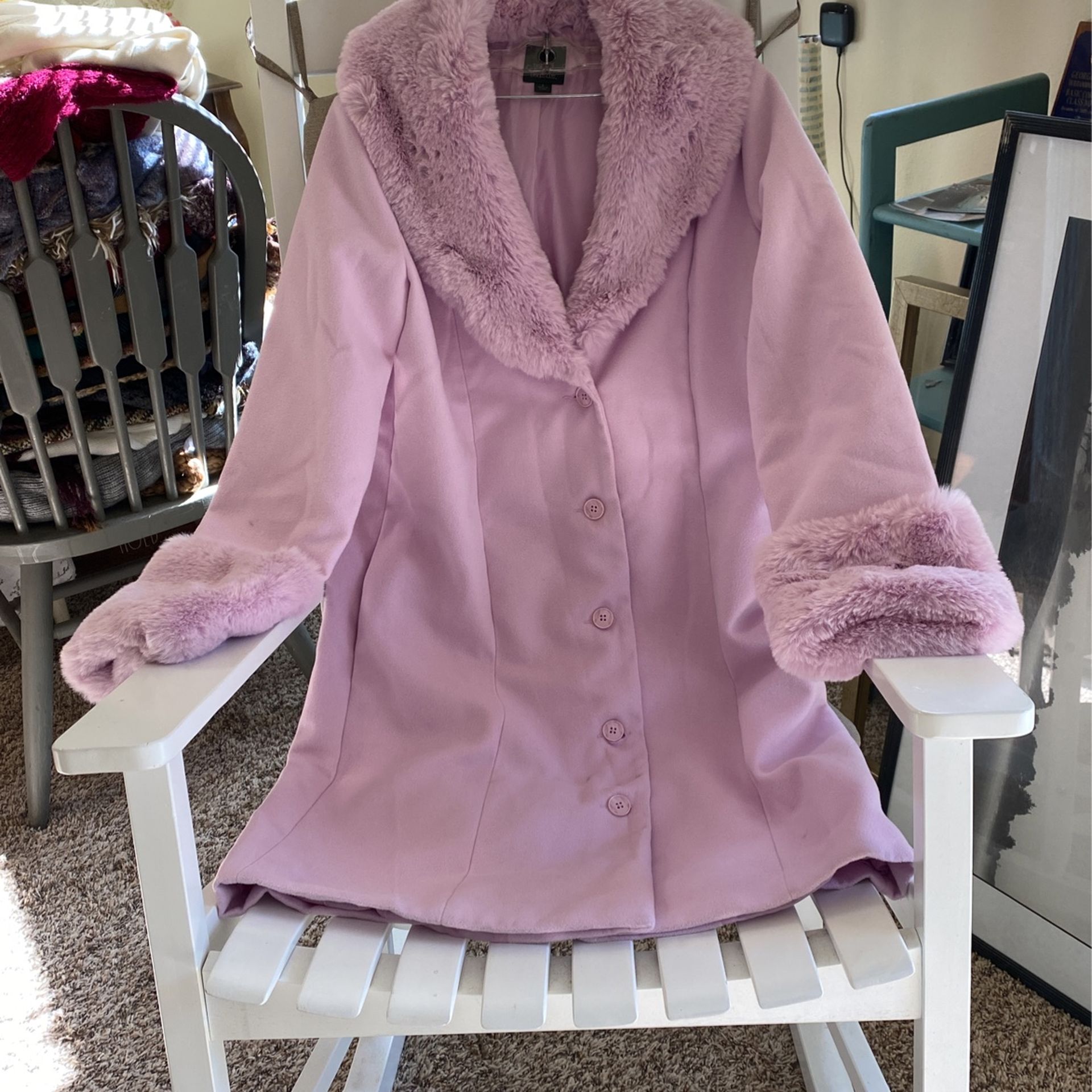 Light Pinkish Purple Coat With A Beautiful Faux Collar