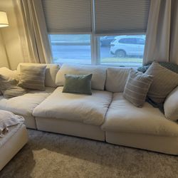 Beige Modular Sectional With Ottoman
