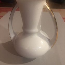 Vintage White Gold Trim Castle Vase Two Handed