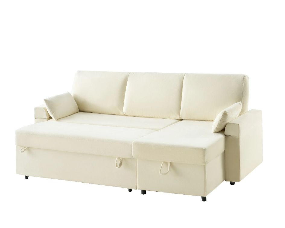 Sofa Bed, 2 in 1 Pull Out Couch with Storage Chaise for Living Room Office, Beige Brand NEW
