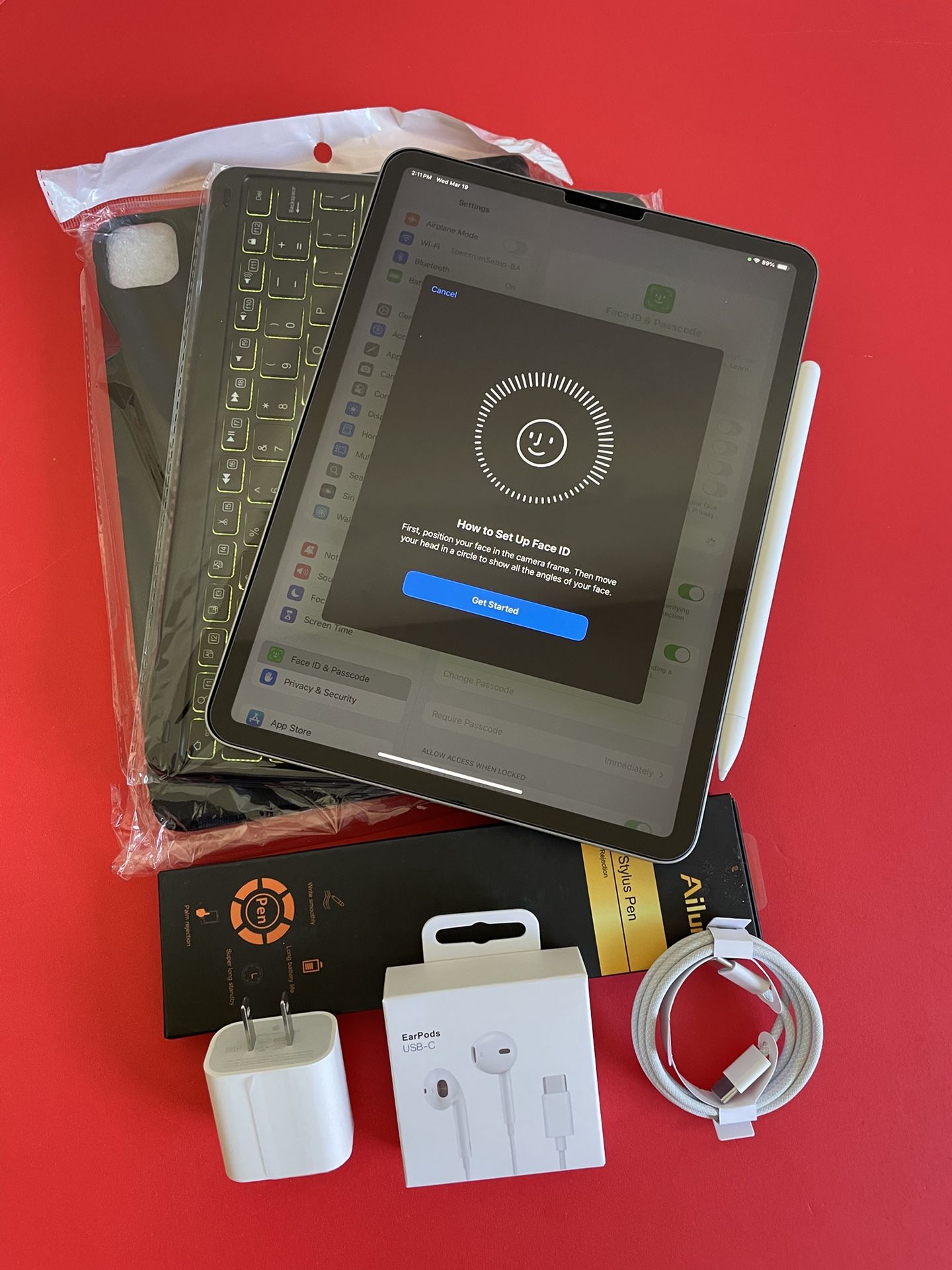 Apple IPad Pro 11” (Face ID / Liquid Retina / latest iOS 18) 64GB with Keyboard case, stylus pen & Accessories (256GB $469)