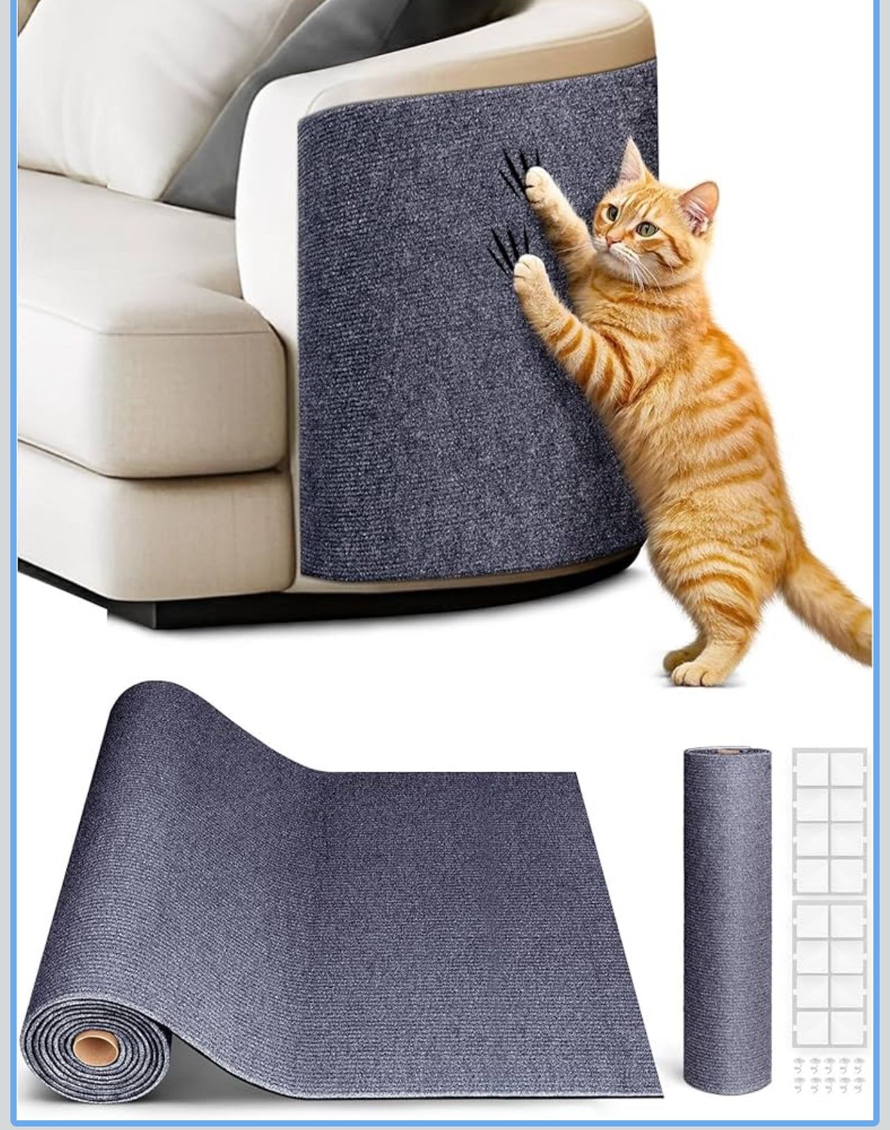 2PCS 39.4"x15.8" Cat Scratch Mat, Trimmable Self-Adhesive Carpet, DIY Climb Cat Scratcher for Furniture Couch or Wall Protector, Covering Cat Scratchi