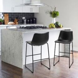 New Set of 2 Black Modern Bar Stools