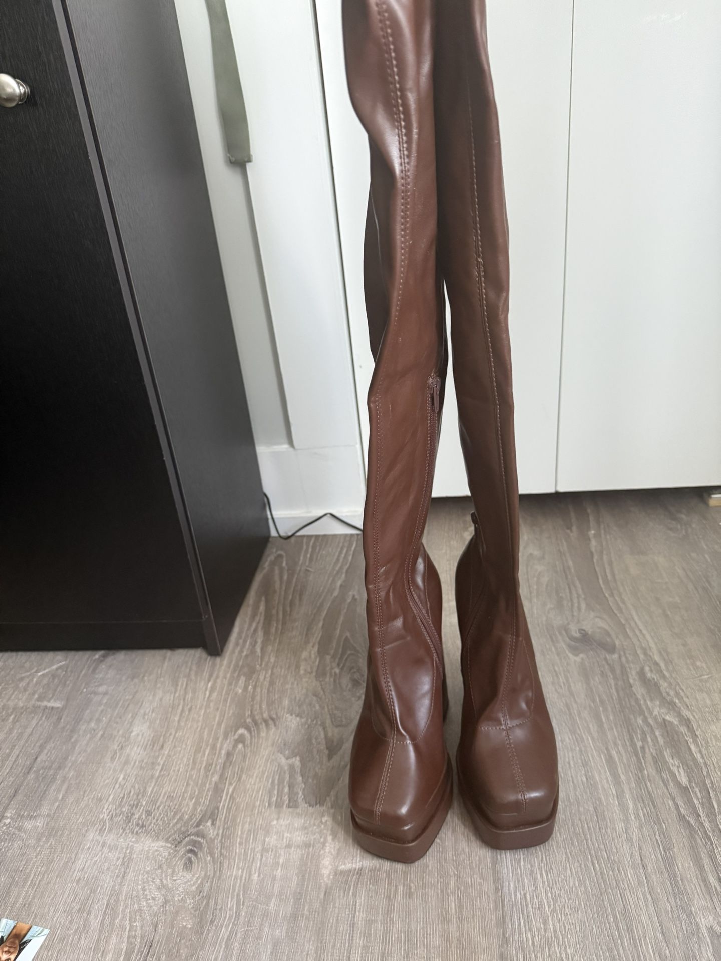Brown Platform Over The Knee Boots - 8.5