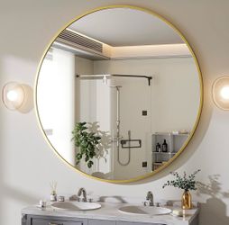New 48 Inch Round Wall Mirror Metal Frame Circle Mirror Gold