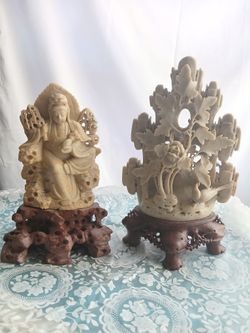 **1 Left***Chinese Soapstone Statues Of  Guanyin (also known as Quan Yin or Kwan Yin), the Bodhisattva of Compassion. 