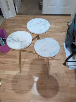 Gold and marble plant stand with 3 tiers