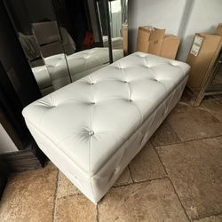 White Leather Bench 