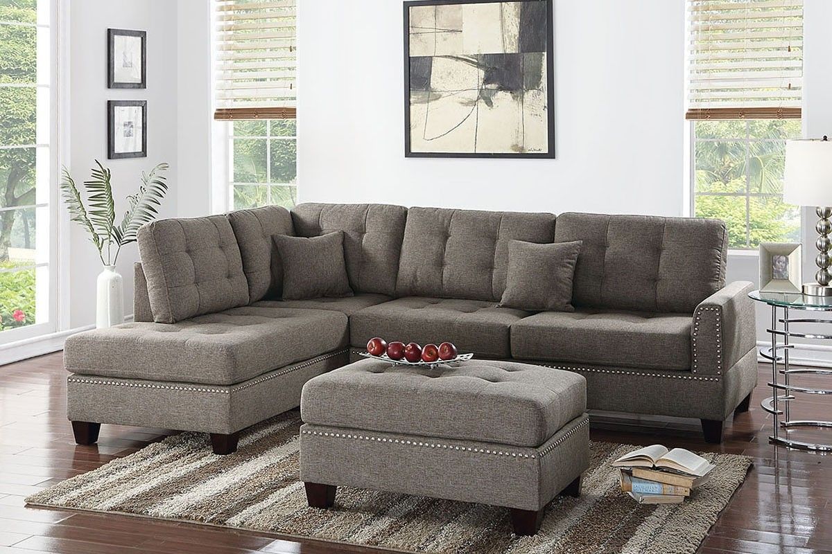 Coffee Nailhead Sectional and Ottoman •BRAND NEW•