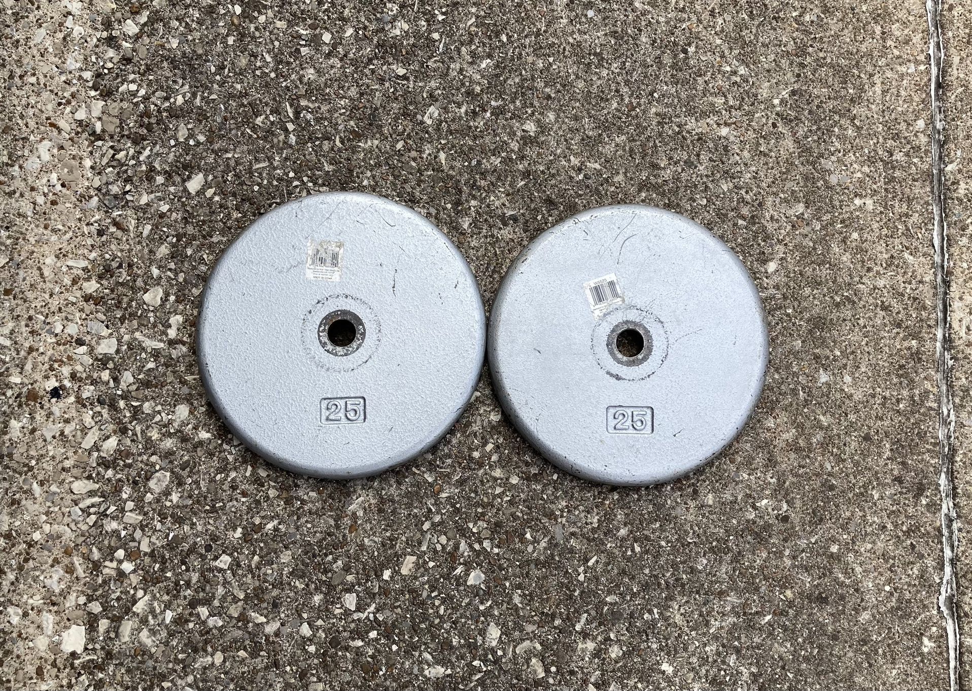 Flat Pancake Style 25lb set Cast Iron Standard 1” weight plates weights plates 25 lb lbs 25lbs