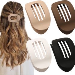 5 PCS Flat Hair Clips, Round Lay Down Claw Clips for Women Girls, French Strong Hold Hair Barrettes for Thick Thin Hair, Comfortable Curved Design -